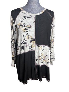 Logo Layers by Lori Goldstein Large Mesh Patchwork Top Abstract Sheer Black Art